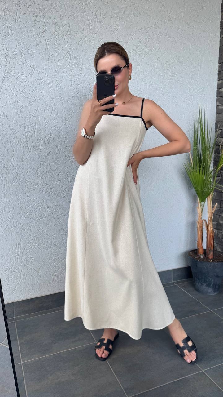 Women Linen Loose Fit Adjustable Strap Maxi Dress