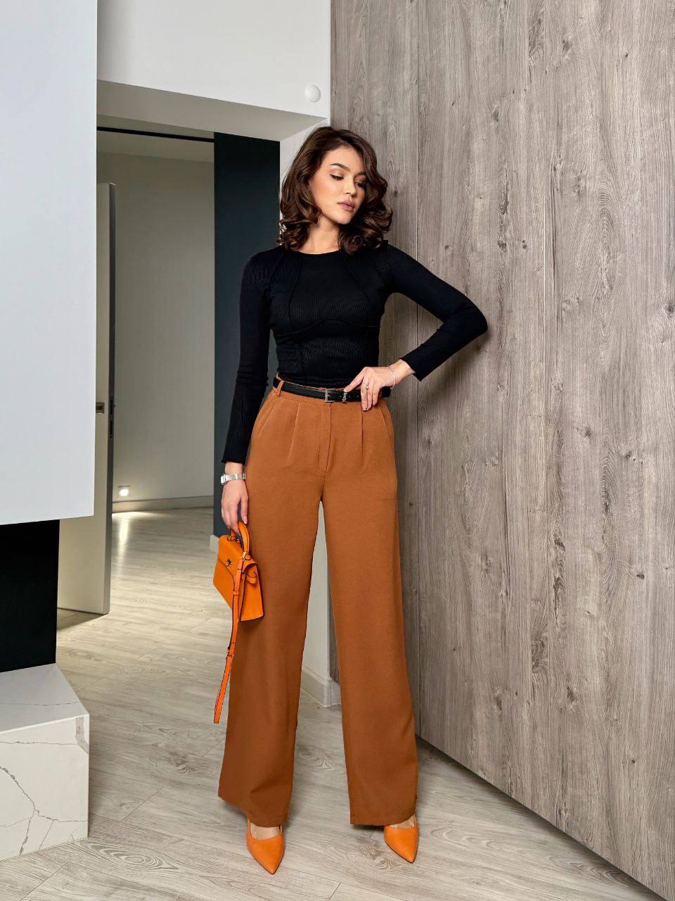 Classic Women's Brown Wide-Leg Trousers High-Waisted Pants
