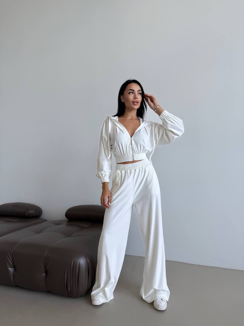 Stylish Velour Oversized Casual Costume With High-Waisted Palazzo Pants