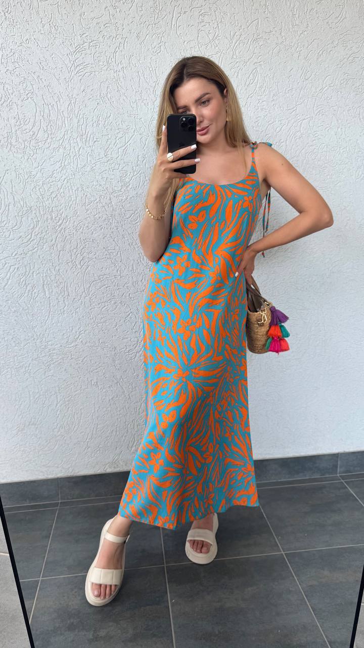 Maxi Sarafan Dress with Adjustable Straps in Staple Fabric