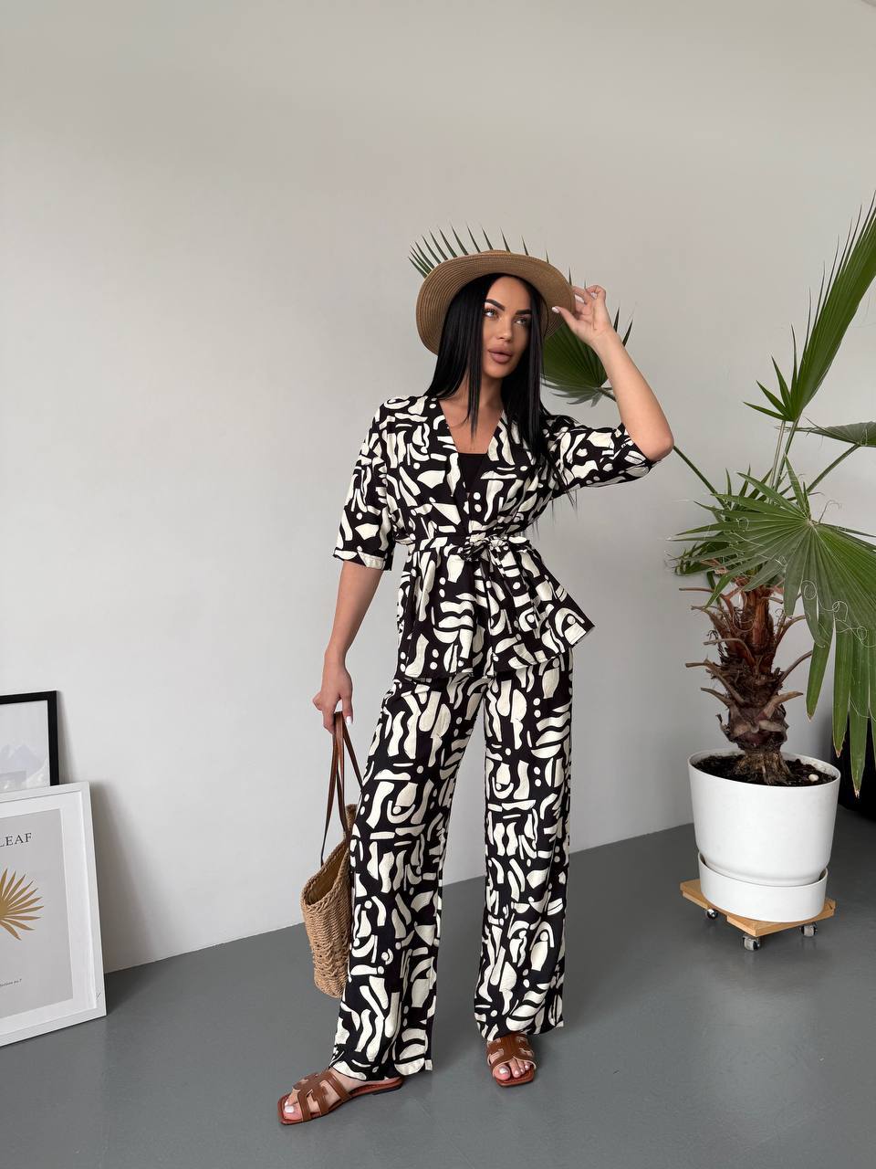 Womens Two Piece Loose Fit Wrap Top and Mid Rise Pants Set