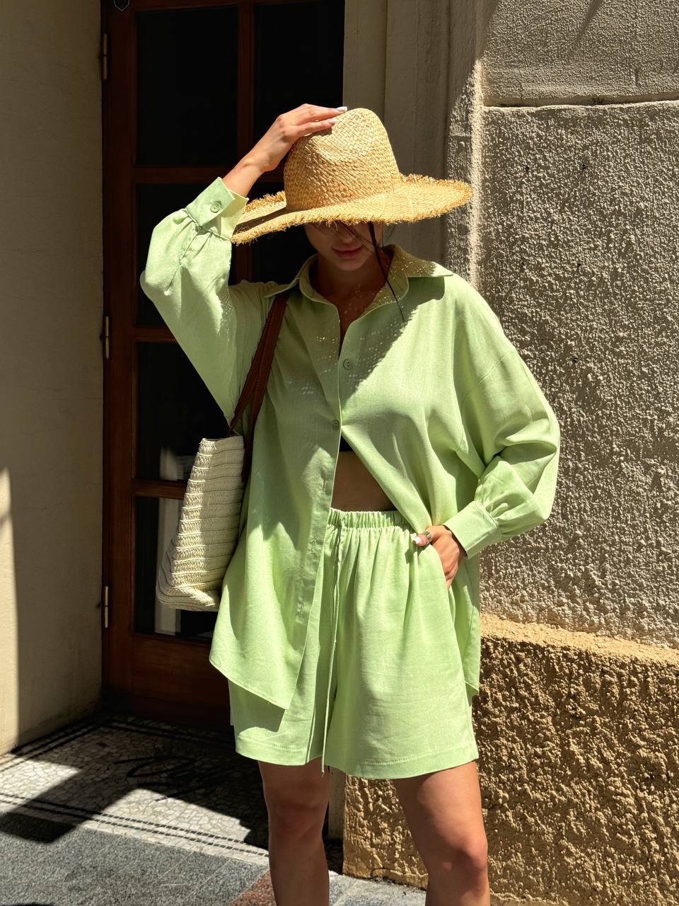 Oversized Linen Suit in Light Green