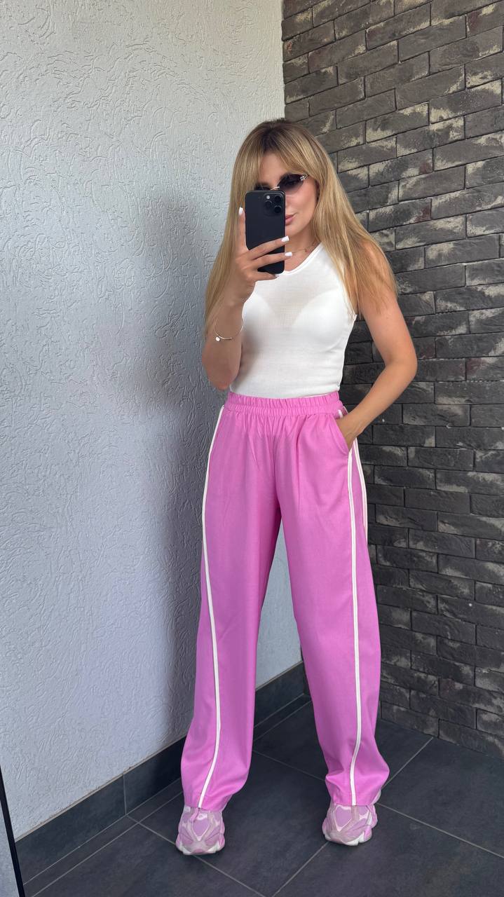 Loose Fit Linen Trousers with Elastic Waist and Pockets