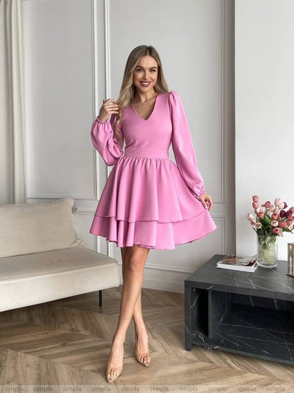 Lovely Pink Layered Dress with Long Sleeves for Special Occasions