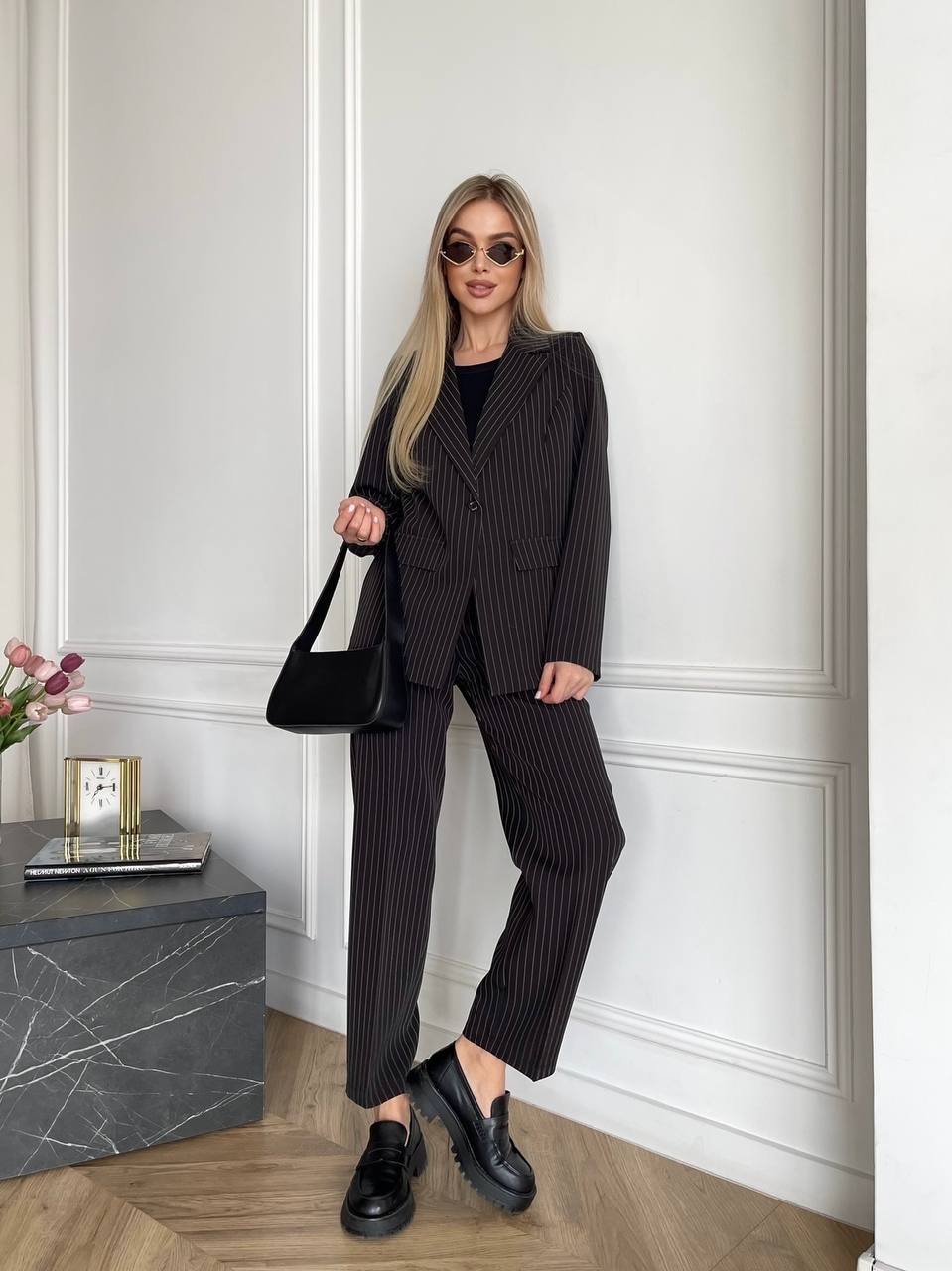 Classic Pinstripe Women's Business Suit Luxurious Fabric