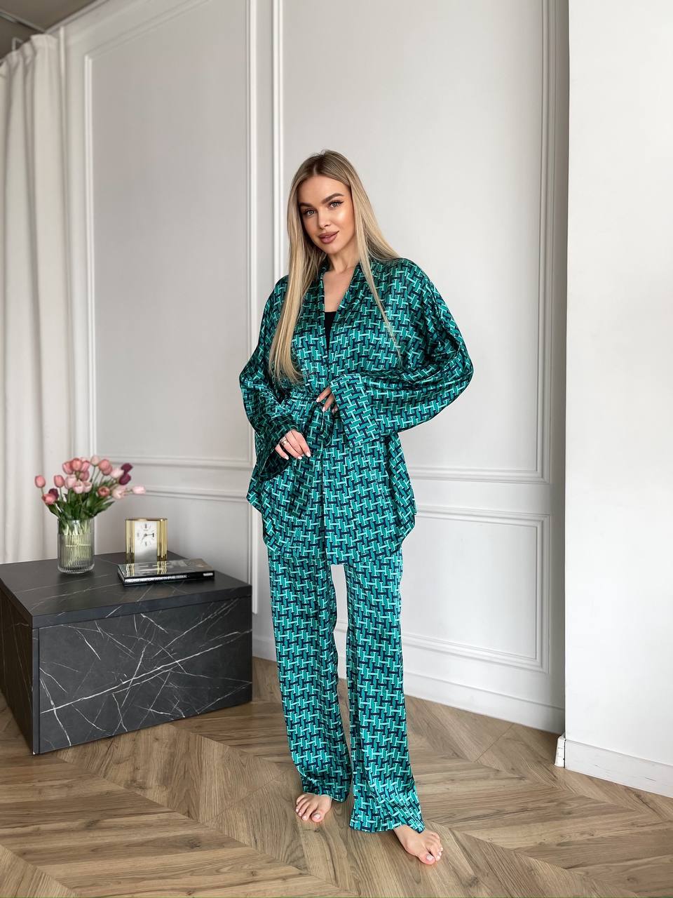 Loose Fit Silk Lounge Suit for Women