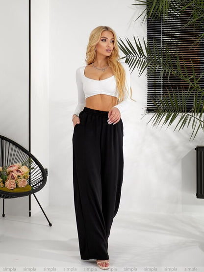 Lightweight Wide Leg Trousers in Trendy Colors