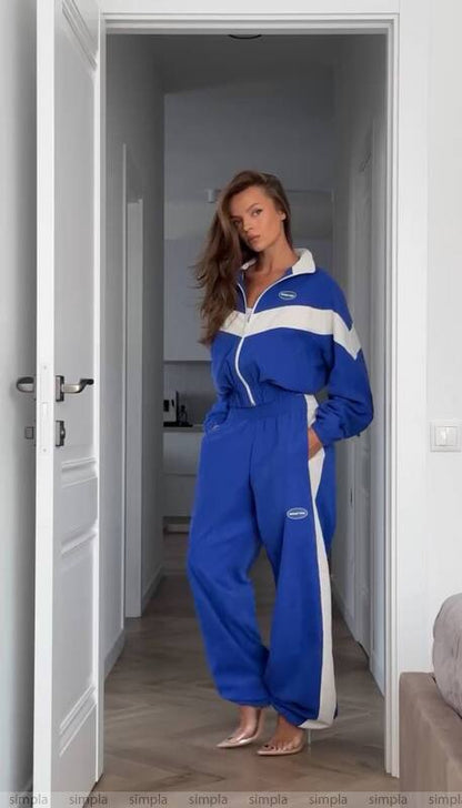 Oversize Blue and White Two-Piece Tracksuit for Women