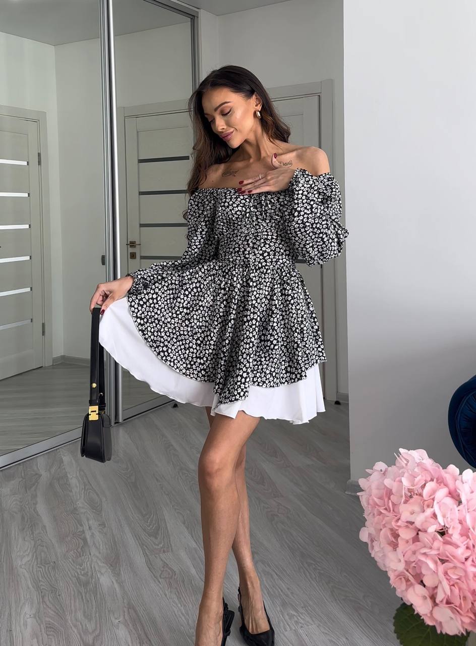 Stylish Floral Print Off-Shoulder Mini Dress with Back Ties