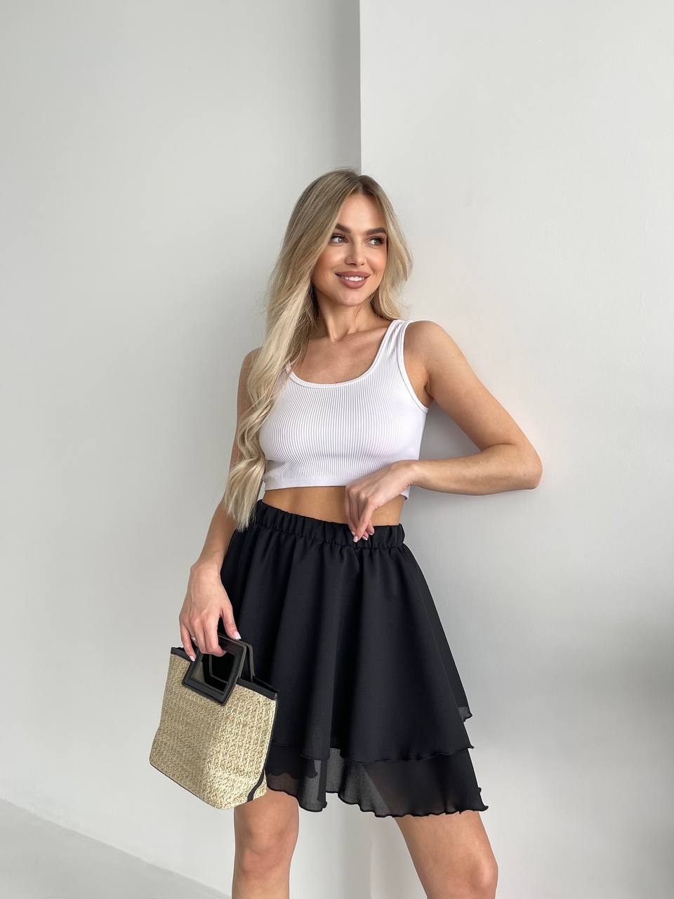 Lightweight Black Crepe Chiffon Summer Skirt
