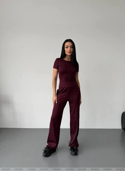 Womens Three Piece Casual Suit Set Burgundy
