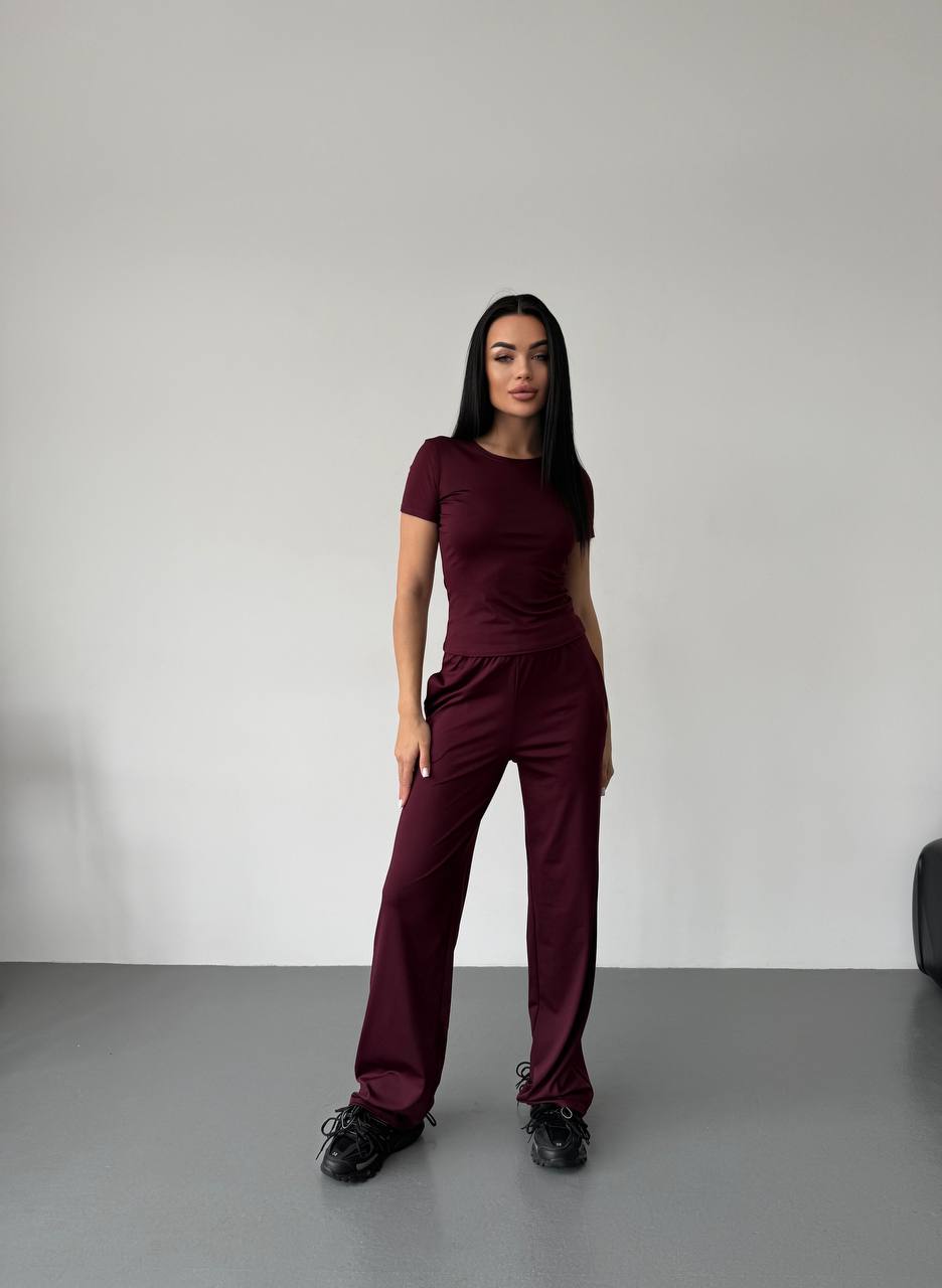 Womens Three Piece Casual Suit Set Burgundy