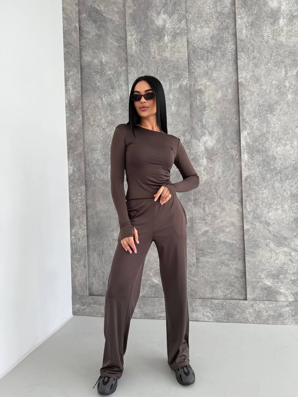 Women Three-piece Suit in Brown Microdiving Fabric Comfortable and Versatile
