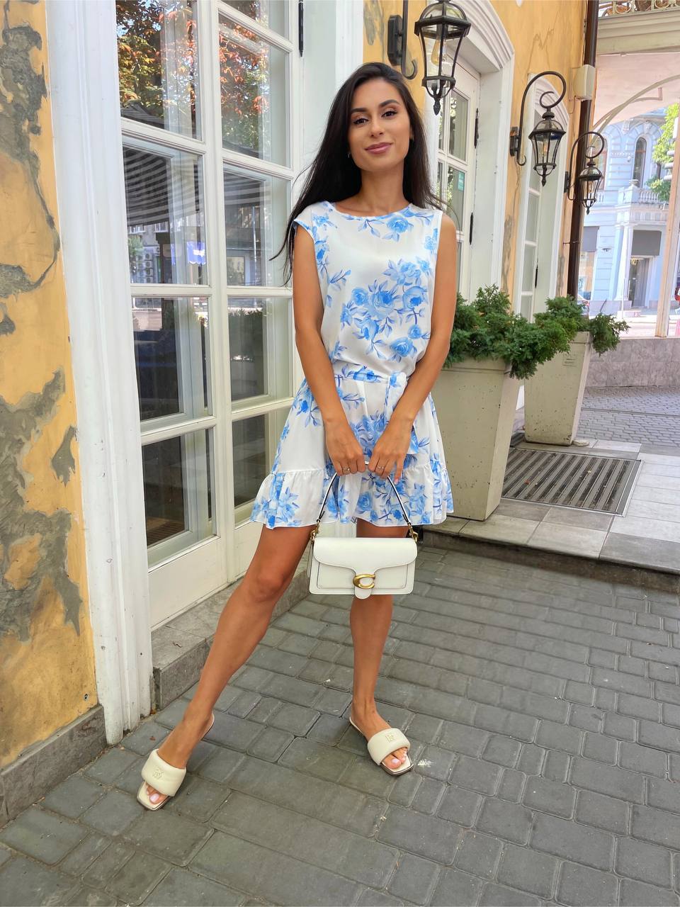 Lightweight Summer Dress with Blue Floral Print