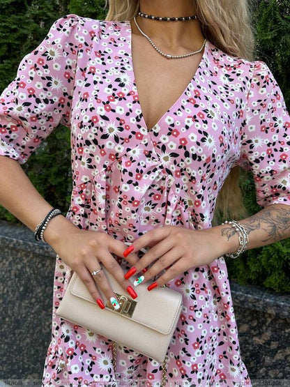Elegant Summer Floral Silk Soft Dress for Women