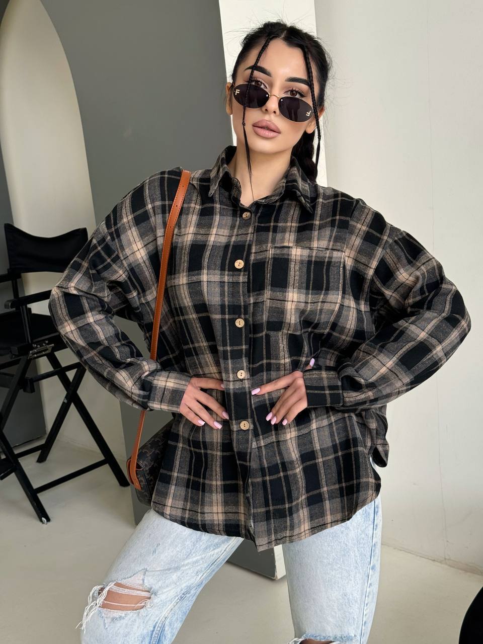 Trendy Checked Flannel Shirt Loose Fit