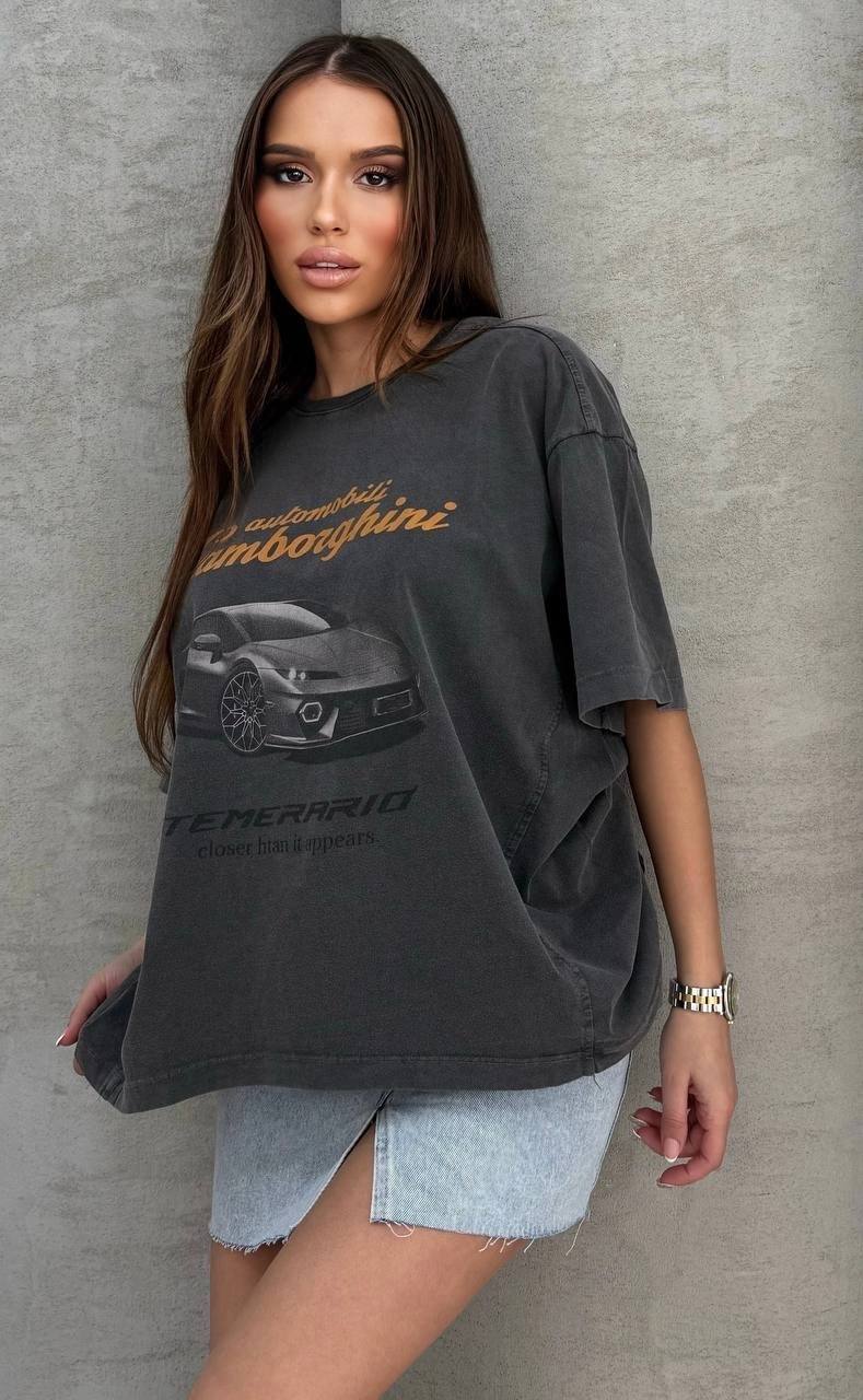 Stylish Oversized Black Cotton T-Shirt with Car Print