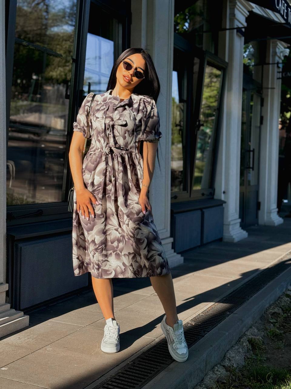 Lightweight Floral Print Summer Dress with Puff Sleeves
