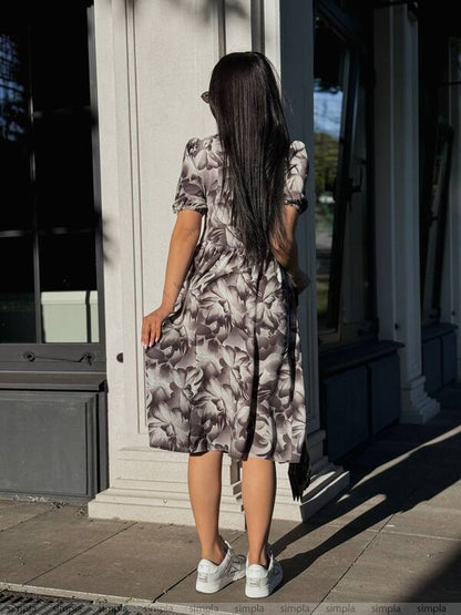 Lightweight Floral Print Summer Dress with Puff Sleeves