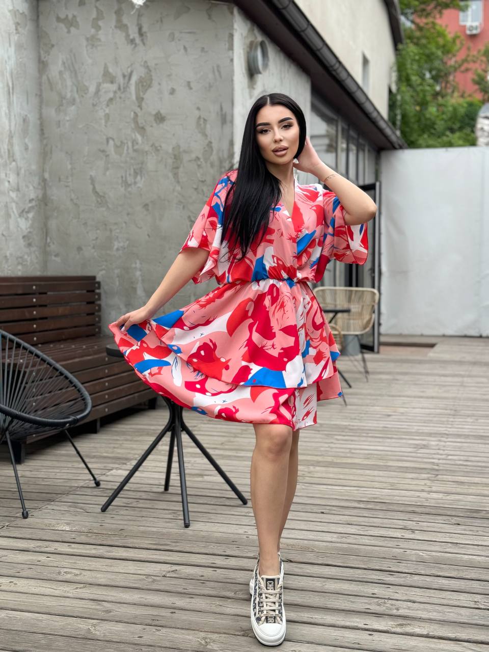 Bright Color Mini Dress in Silk Soft Fabric
