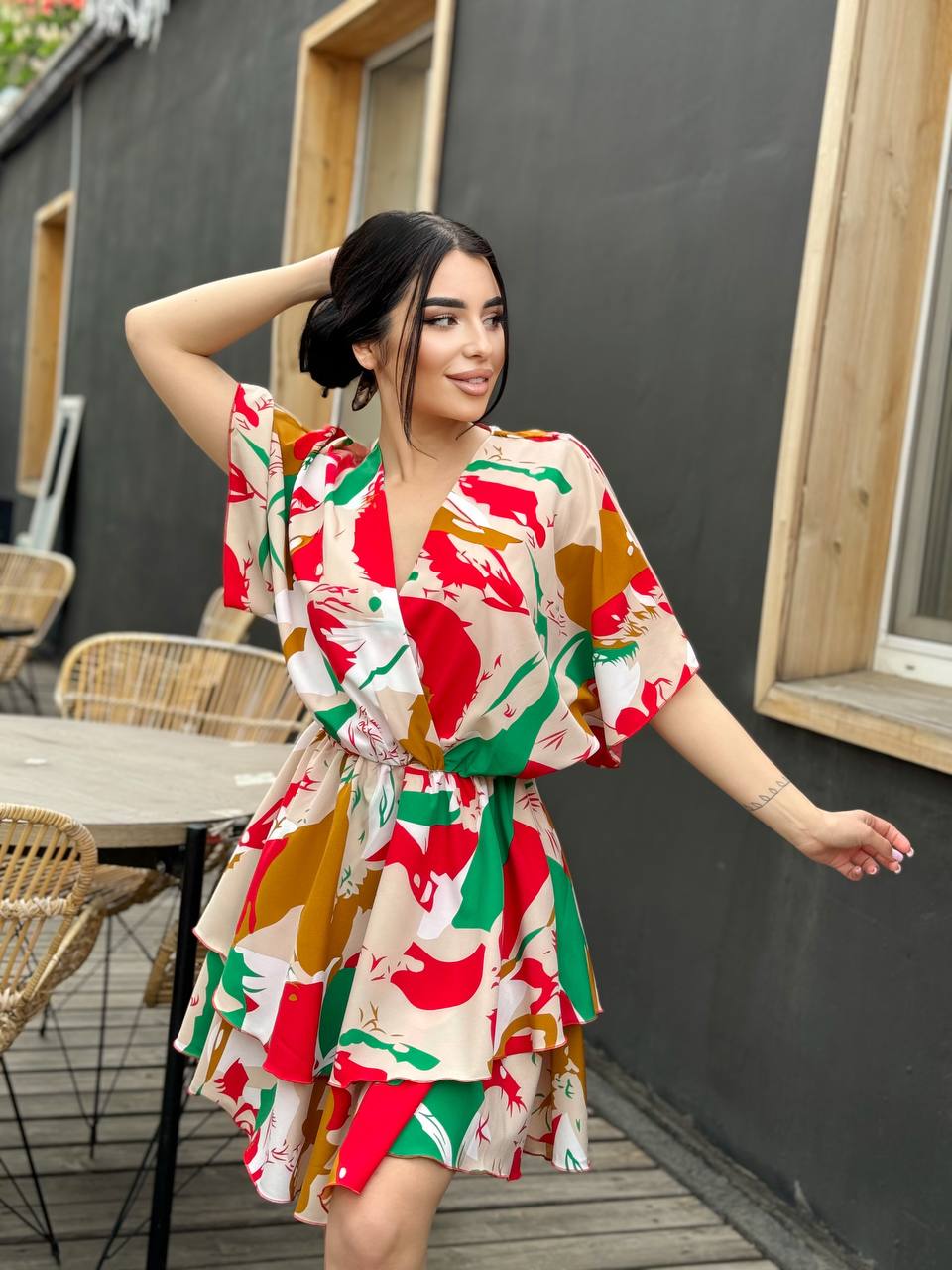 Bright Colorful Mini Dress in Silk Soft Fabric