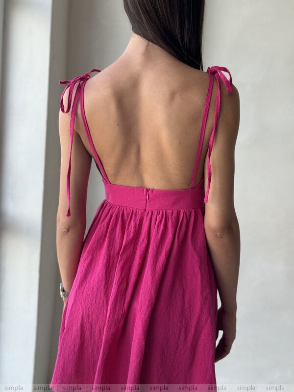 Women Pink Sleeveless Linen Sarafan Dress