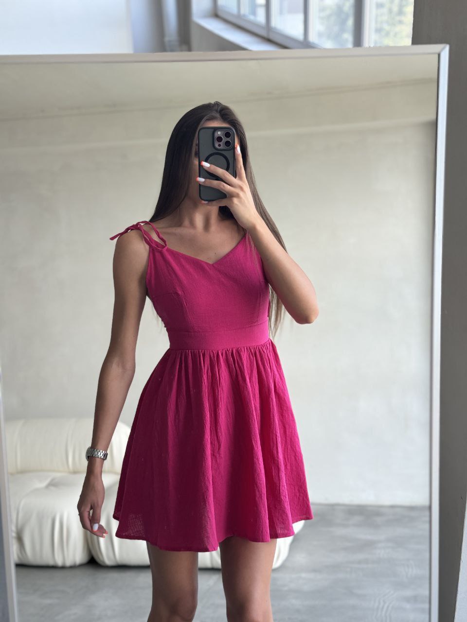 Women Pink Sleeveless Linen Sarafan Dress