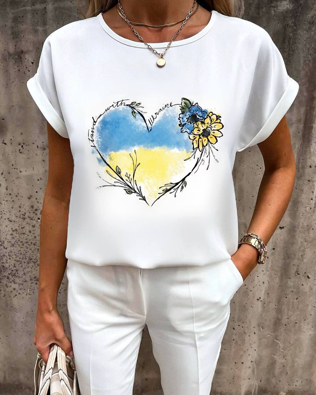 Lightweight Soft Turkey Blouse with Ukraine Heart Print