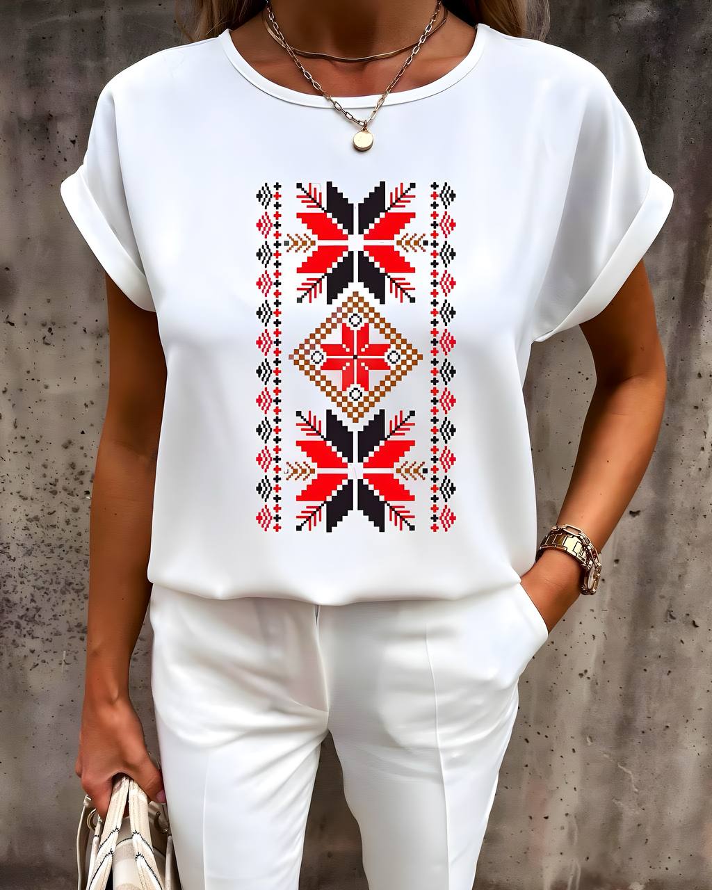 White Soft Fabric Blouse with Traditional Embroidery Pattern