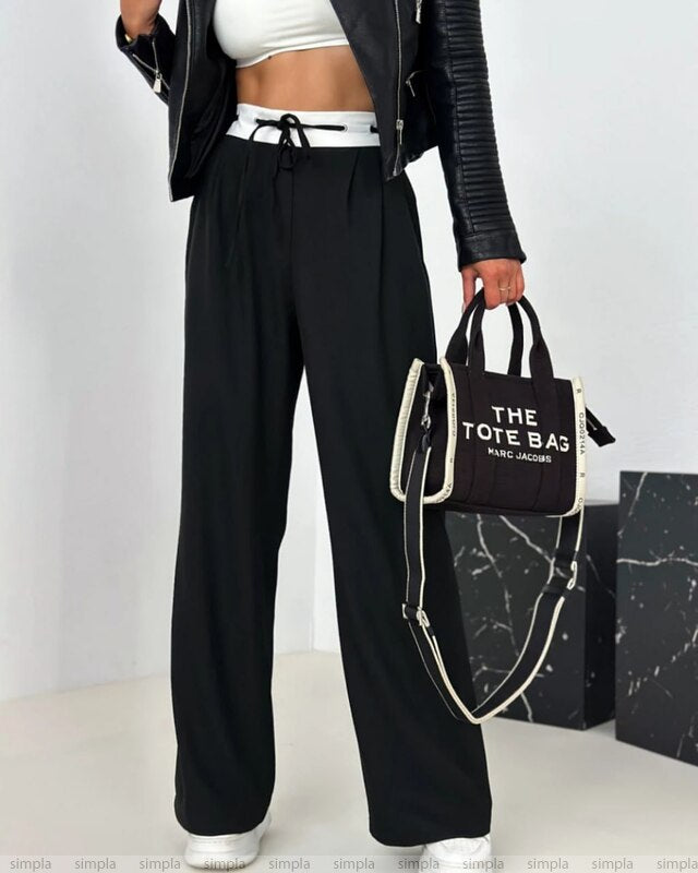 Black Loose Fit Summer Trousers for Women