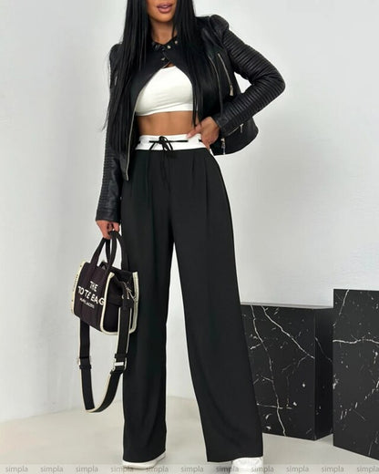Black Loose Fit Summer Trousers for Women