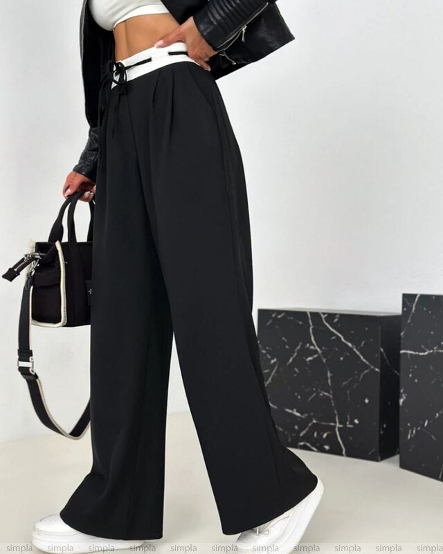 Black Loose Fit Summer Trousers for Women