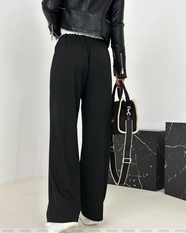Black Loose Fit Summer Trousers for Women