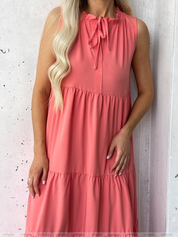 Sleeveless Coral Maxi Dress Soft Fabric Loose Fit