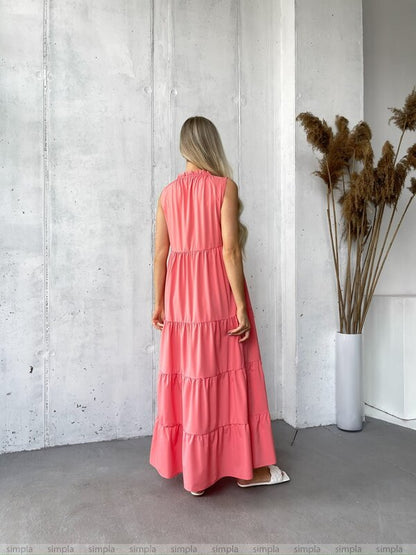 Sleeveless Coral Maxi Dress Soft Fabric Loose Fit