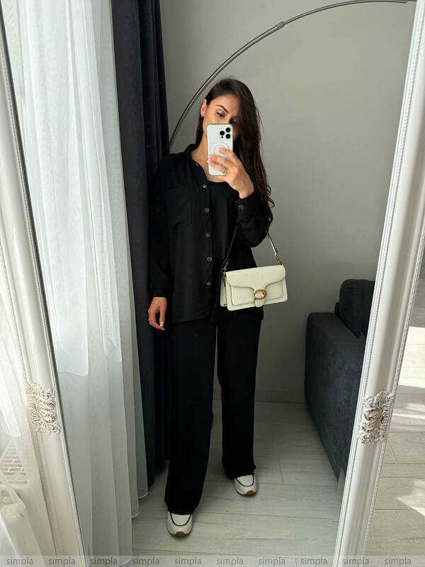 Stylish Comfortable Black Three-Piece Suit with Shirt Tank Top and Pants