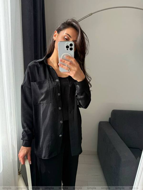 Stylish Comfortable Black Three-Piece Suit with Shirt Tank Top and Pants