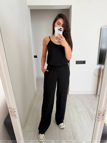 Stylish Comfortable Black Three-Piece Suit with Shirt Tank Top and Pants