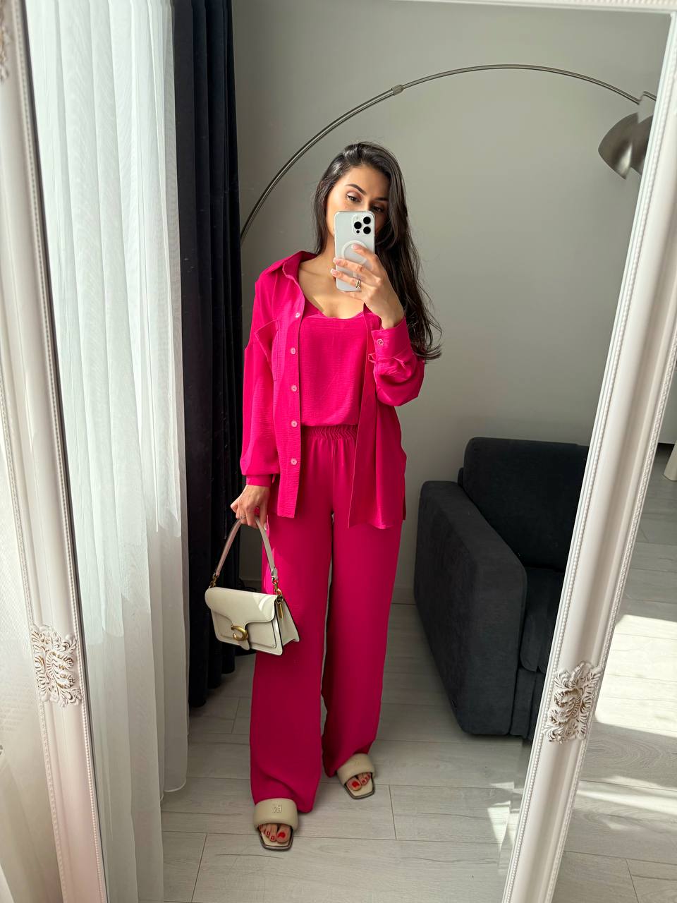 Stylish Three-Piece Casual Suit for Women in Bright Pink