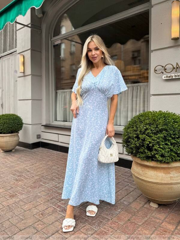 Light Blue Midi Summer Dress with Soft Fabric and Beautiful Cut