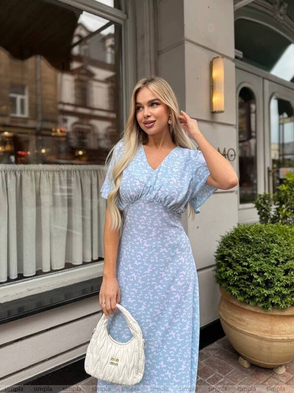 Light Blue Midi Summer Dress with Soft Fabric and Beautiful Cut