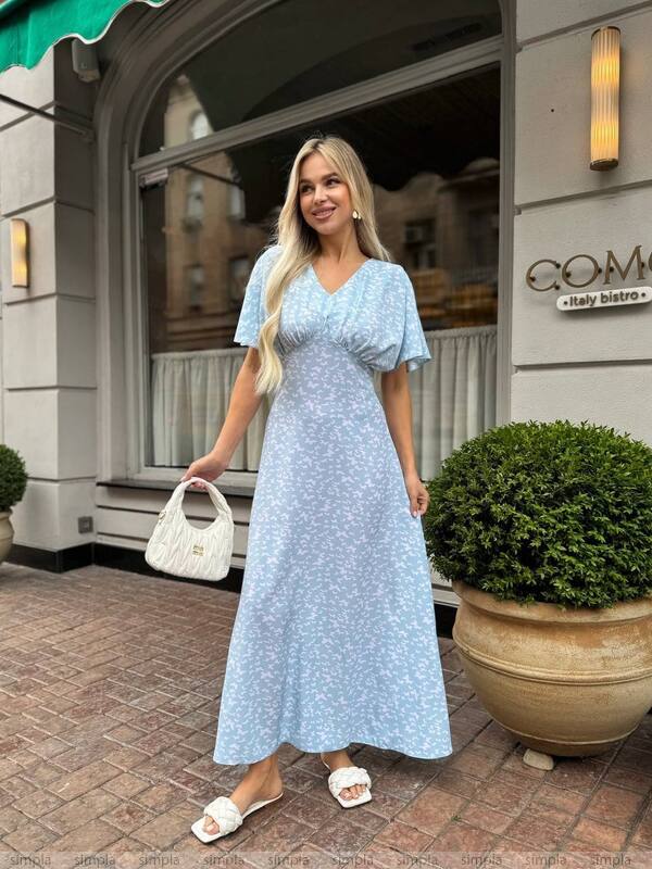 Light Blue Midi Summer Dress with Soft Fabric and Beautiful Cut