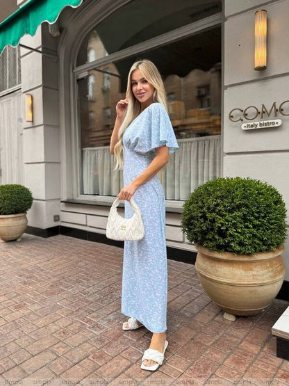 Light Blue Midi Summer Dress with Soft Fabric and Beautiful Cut