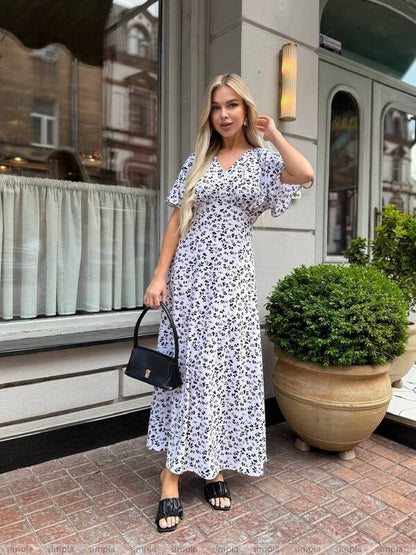 Lightweight Midi Summer Dress with Floral Print