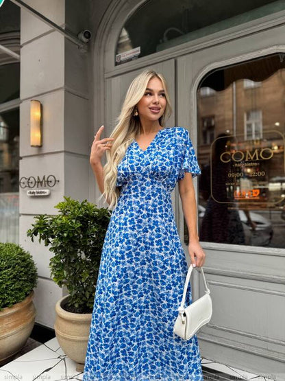 Light Blue Floral Midi Dress for Summer Walks