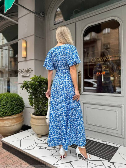 Light Blue Floral Midi Dress for Summer Walks