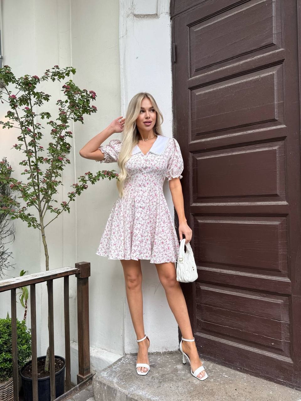Trendy Light Floral Soft Dress with Peter Pan Collar