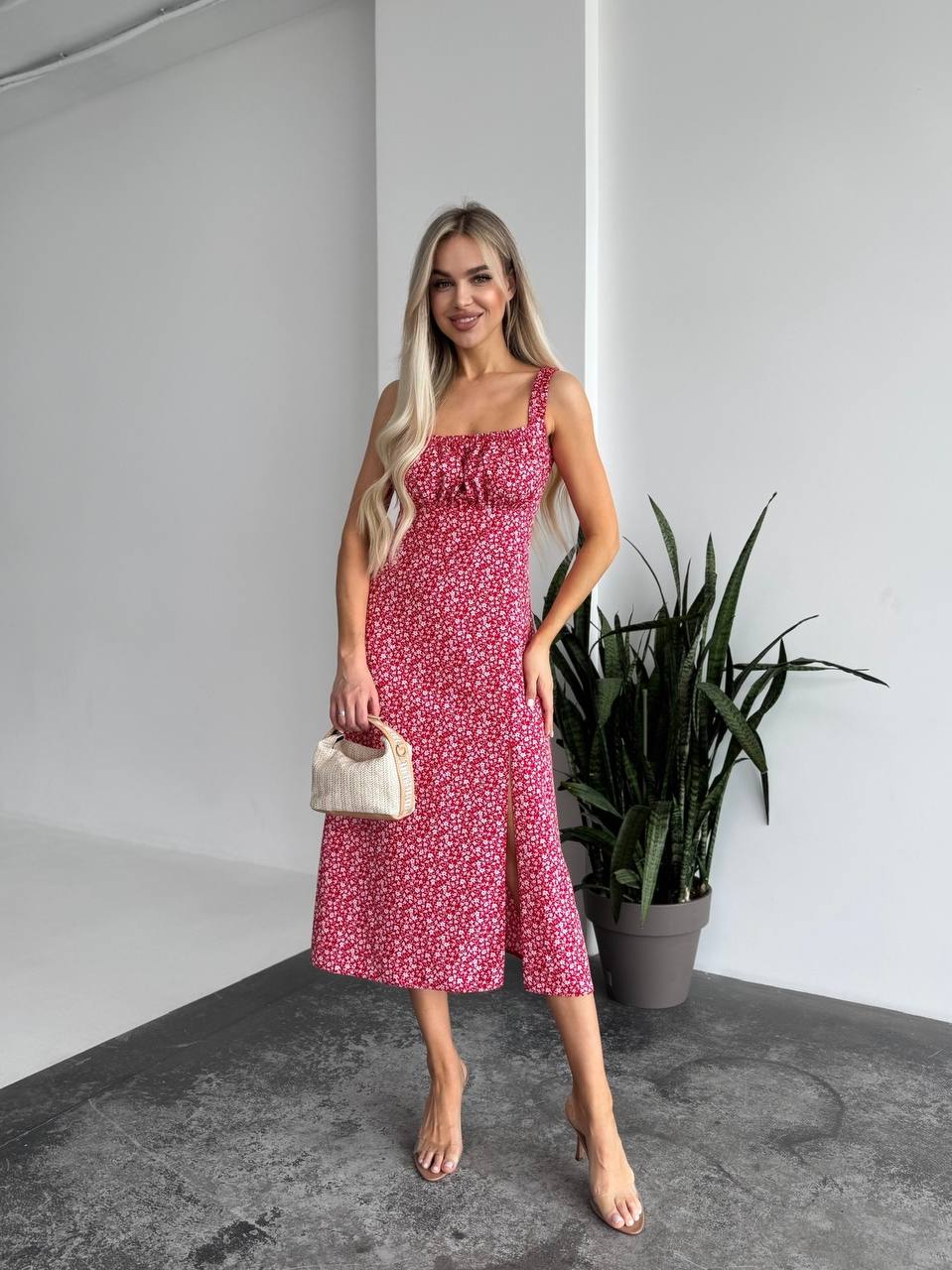 Red Floral Summer Dress with Straps Lightweight Soft Material