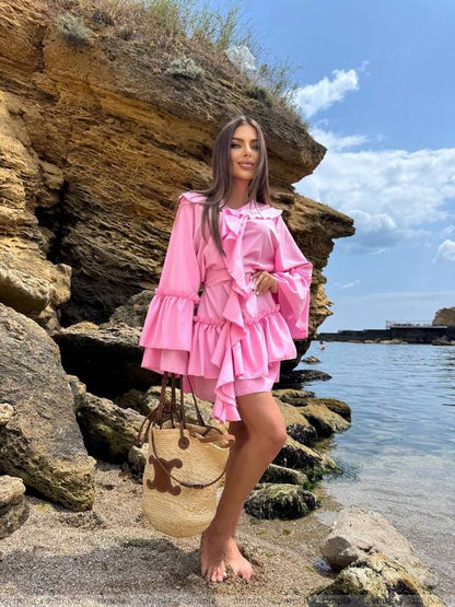 Pink Boho Style Ruffled Dress Super Soft Fabric