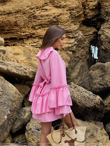 Pink Boho Style Ruffled Dress Super Soft Fabric